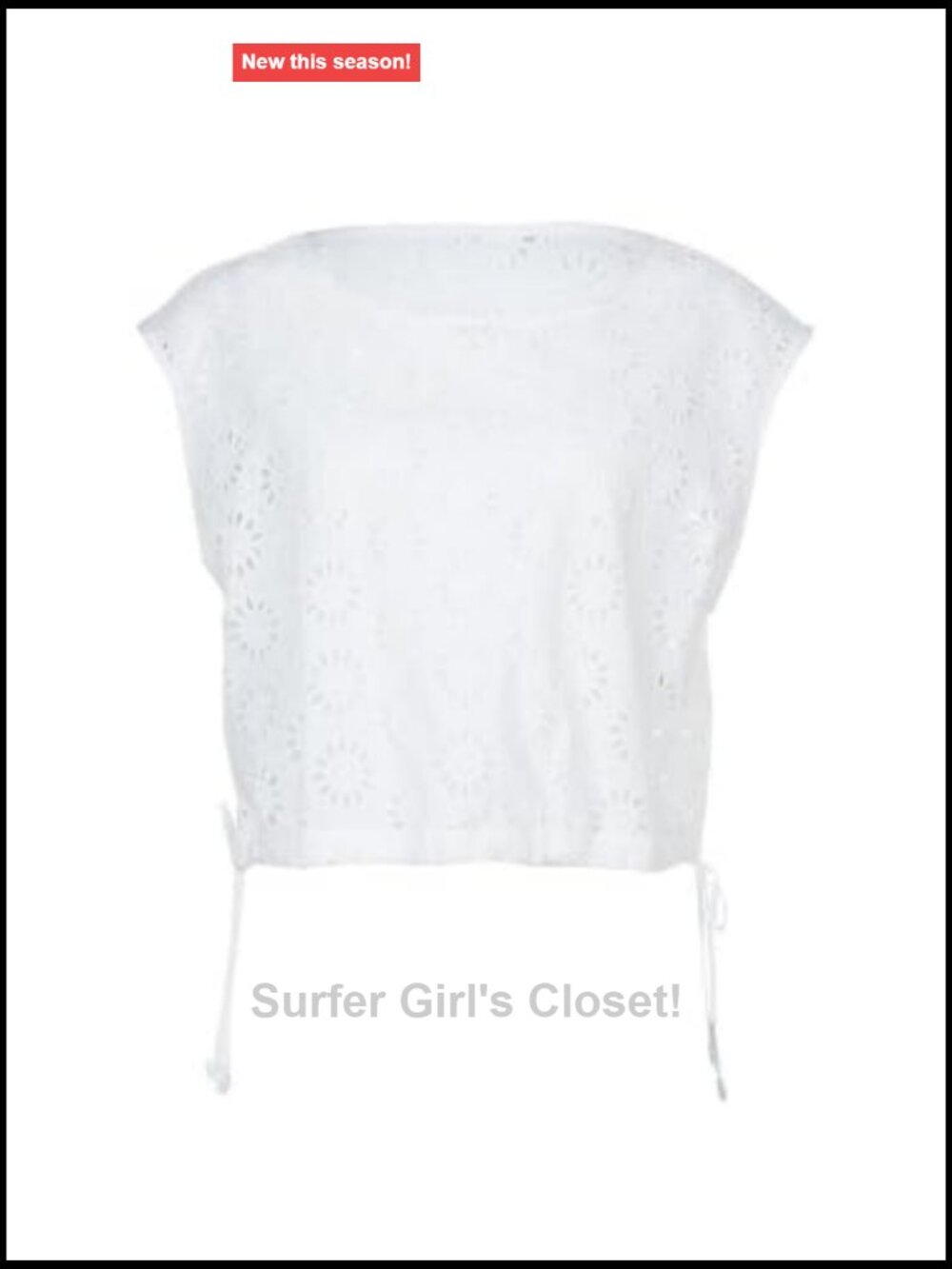 Eyelet Crop Swim Cover-Up Top Cotton Sleeveless Tie Hem - Picture 2 of 6
